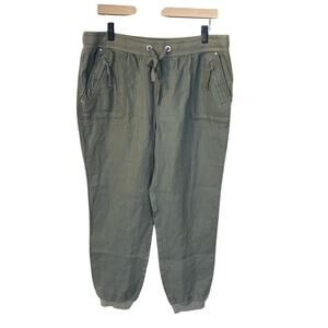 INC International Concepts 100% linen Green Joggers with Elastic Waistband